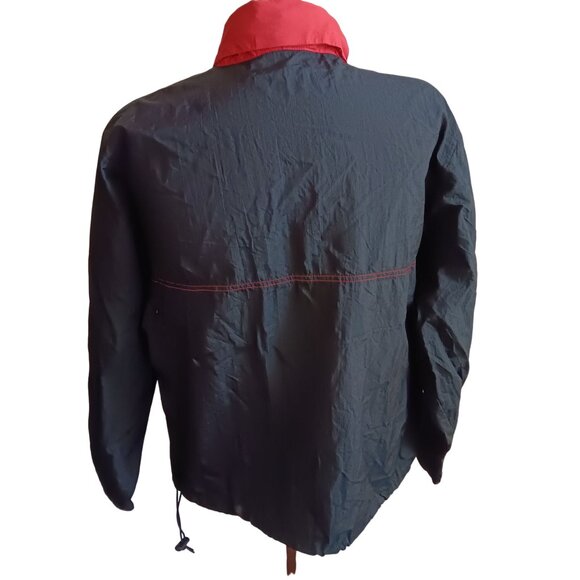 Vintage Men's Large Jacket Windbreaker Red Black Hooded Front 1/2 Zip Pocket - Picture 3 of 5